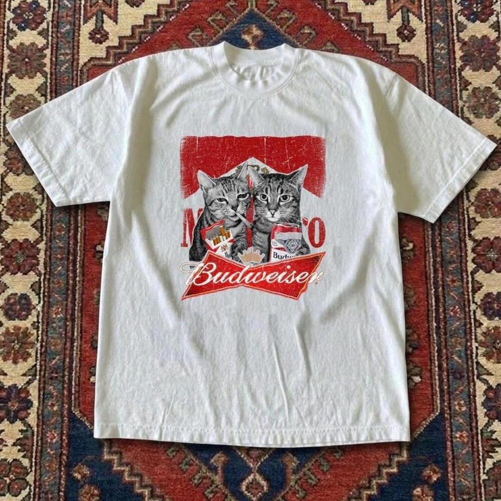 Gildan Men White T-Shirt, White Cat Funny Graphic Tee